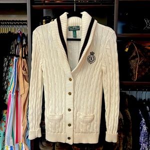 Ralph Lauren Ivory Cardigan with Brown stitching